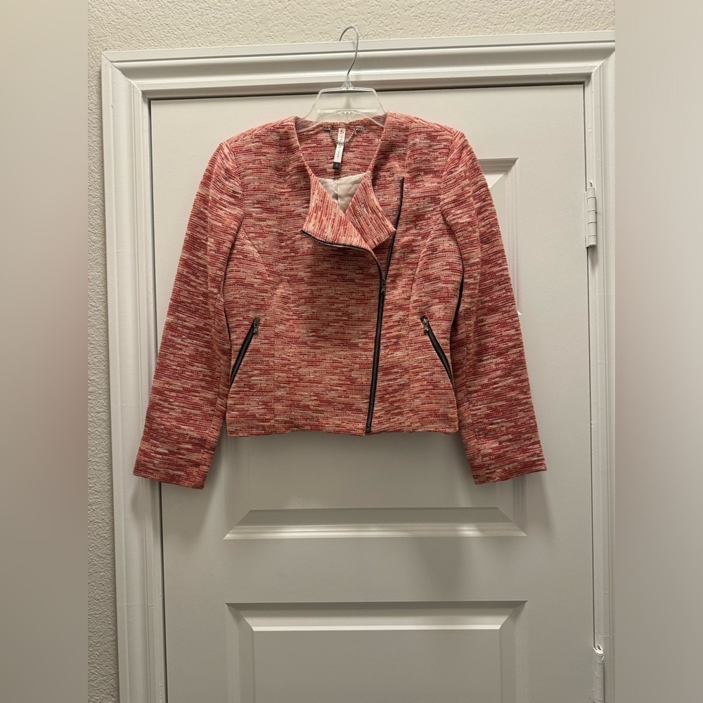Sachin & Babi Red & White Tweed Moto Jacket Size 2